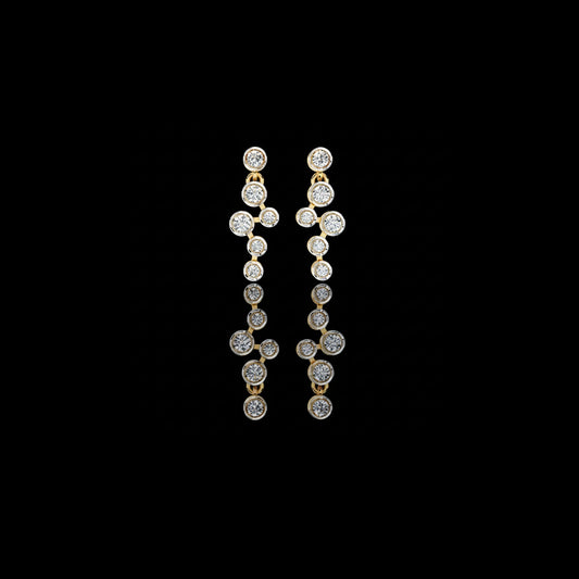 Sophisticated Multi Round Bezel Lab Diamond Drop Earrings in Gleaming Gold Finish