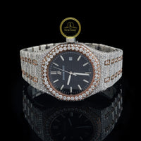 Full Iced Out Diamond Watch with Black Tapisserie Dial & Two-Tone Diamond Bezel