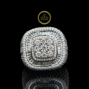 Full Silver Ice Out Round and Baguette Cut Lab Grown Diamond HipHop Ring By Ivevar