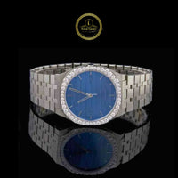 Round Cut Diamond Bezel Blue Dial Dress Watch with Multi-Link Bracelet