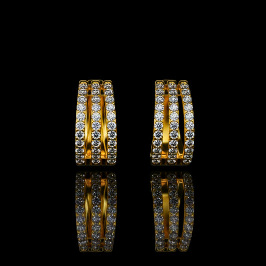Triple Row Round Moissanite Diamond Hoop Earrings Everyday Statement Jewelry