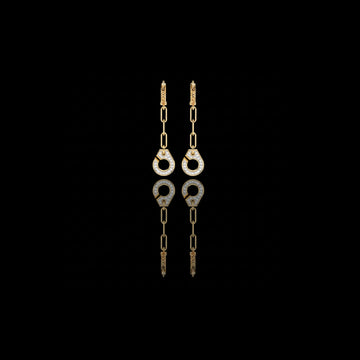 Round Cut Moissanite Diamond Geometric Chain Drop Hoop Earrings in Gold