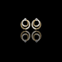 Double Circle Moissanite Diamond Round Stud Earrings with Pavé Chain Detail