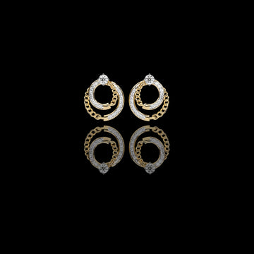 Double Circle Moissanite Diamond Round Stud Earrings with Pavé Chain Detail