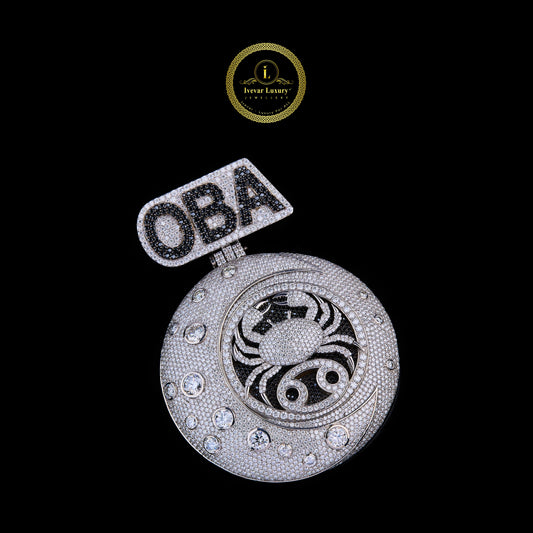 VVS Lab Diamond "OBA" Cancer Zodiac Medallion Two Tone Iced-Out Moon & Crab Pendant