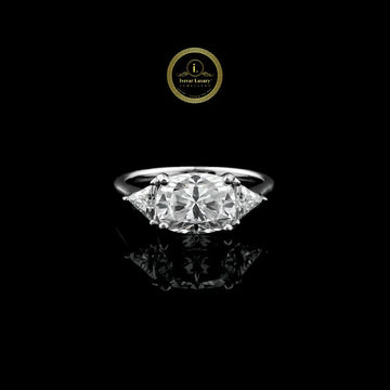 Cushion Cut Three Stone Moissanite Diamond Ring with Trillion Sides