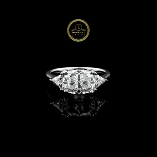 Cushion Cut Three Stone Moissanite Diamond Ring With Trillion Sides Stone
