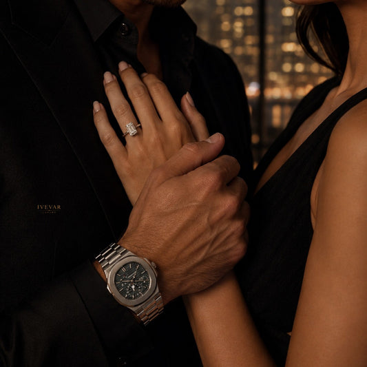 Timeless Duo Emerald Elegance Watch & Moissanite Diamond Ring Set