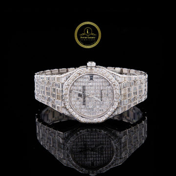 Full Iced Out Baguette Diamond Watch with Invisible-Set Dial & Bracelet