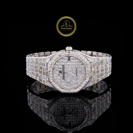 Full Iced Out Baguette Diamond Watch with Invisible-Set Dial & Bracelet