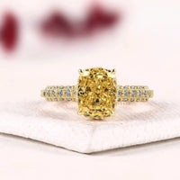 Yellow Radiant Cut Hidden Halo with Pave Band Lab Diamond Ring