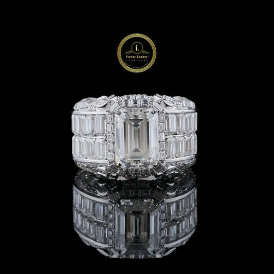 Luxury 4 CT Emerald Cut Lab Grown Diamond Statement Ring in White Gold By Ivevar