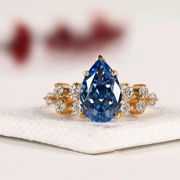 Sapphire Teardrop Moissanite Diamond Cluster Engagement Ring