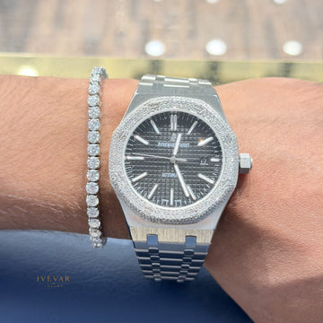 Diamond Bezel Black Dial Luxury Watch with Tennis Bracelet