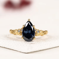 Pear Cut Blue Sapphire Moissanite Diamond Ring Wedding Band