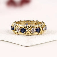 Blue Sapphire and Colorless Moissanite Diamond Eternity Band
