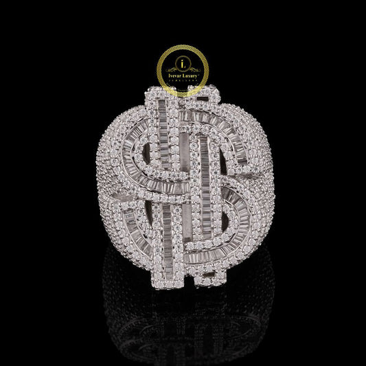 Fully Iced Dollar Sign Moissanite Diamond Ring by Ivevar