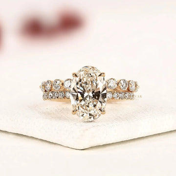 Pave Set Oval Cut Moissanite with Round Full Eternity Bridal Set Ring