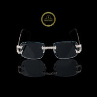 Rimless Rectangular Diamond Sunglasses with Floral Bridge & Open-Loop Diamond Hinges