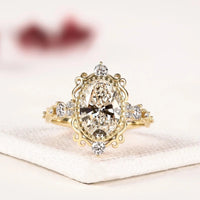 Vintage Oval Cut Filigree Halo Lab Grown Diamond Engagement Ring