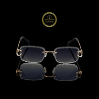 Rimless Rectangular Sunglasses with Frosted Crystal-Cut Blue Gradient Lenses