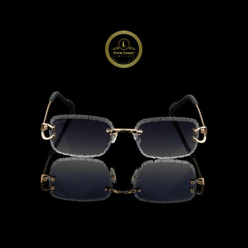 Rimless Rectangular Sunglasses with Frosted Crystal-Cut Blue Gradient Lenses