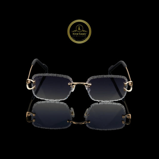 Rimless Rectangular Sunglasses with Frosted Crystal-Cut Blue Gradient Lenses