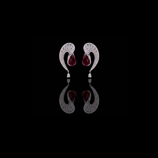 Swirl Red Gemstone Pear Drop Earrings with Pavé Lab Diamond Accents