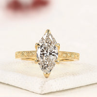 Marquise Cut Lab Grown Diamond Ring with Engraved Gold Band