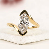 Marquise Cut Moissanite Diamond Bypass Ring with Pave Band