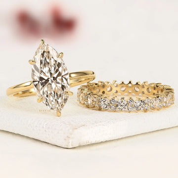 Marquise Cut Moissanite Diamond Bridal Set with Pave Wedding Band