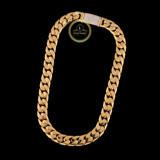 Plain Cuban Link Chain Necklace with Pave Set Lab Diamonds on Clasp