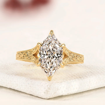 Marquise Cut Lab Grown Diamond Ring with Gold Band