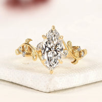 Marquise Cut Moissanite Diamond Ring with Twisted Floral Vine Band