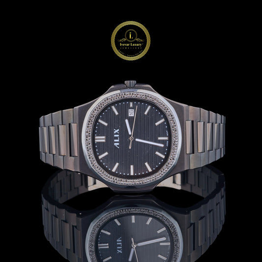 Elegant Black Dial Bezel Diamond Studded Watch By Ivevar Luxury