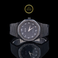 Sleek Minimalist Diamond Bezel Arabic Dial Studded Steel Watch