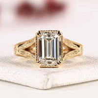 Emerald Cut Vintage Engraved Lab Grown Diamond Ring