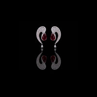 Swirl Red Gemstone Pear Drop Earrings with Pavé Lab Moissanite Accents