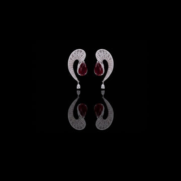 Swirl Red Gemstone Pear Drop Earrings with Pavé Lab Moissanite Accents