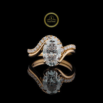 Oval Cut Moissanite Diamond Bypass Pave Engagement Ring