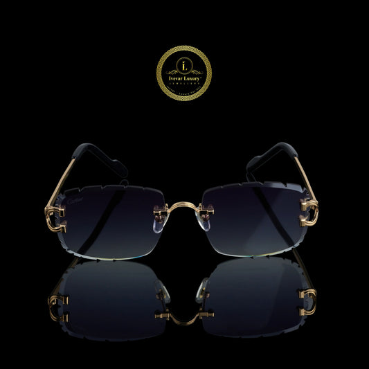 Premium Gold Rimless Sunglasses with Blue Smoke Gradient Lenses
