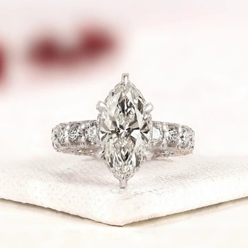 Marquise Cut Moissanite Diamond Pave Hidden Halo Engagement Ring