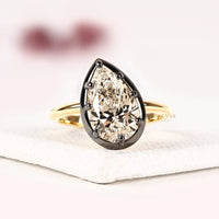 Black Bezel Pear Cut Lab Grown Diamond Solitaire Engagement Ring