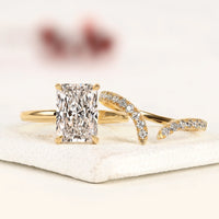 Radiant Cut Moissanite Diamond Ring with Curved Pave Wedding Band