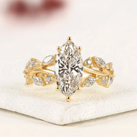 Marquise Cut Lab Grown Diamond Ring with Leaf Band