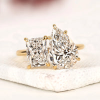 Pear And Radiant Cut Moissanite Diamond Toi et Moi Ring