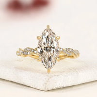 Marquise Cut Moissanite Diamond Ring with Twisted Gold Band