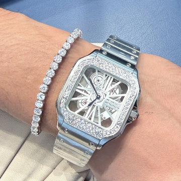Diamond Skeleton Square Dial Watch with Tennis Bracelet