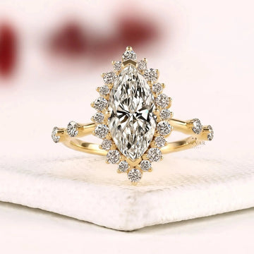 Halo Setting Marquise Cut Moissanite Diamond Engagement Ring
