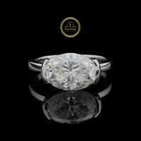East West Oval Moissanite Diamond Semi Bezel Ring